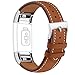 iGK Leather Replacement Bands Compatible for Fitbit Charge 2, Genuine Leather Wristbands New Brown with Metal Connectors