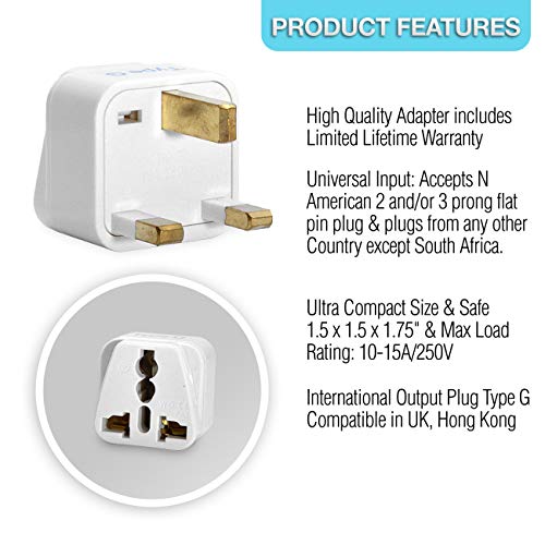 Ceptics UK, Hong Kong, Ireland, UAE Travel Plug Adapter (Type G) 3