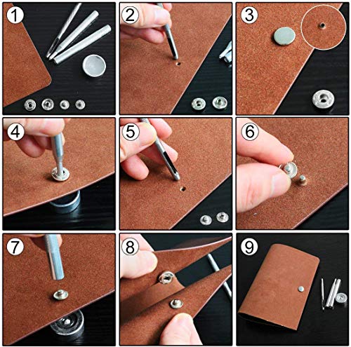 HAUSPROFI Leather Snap Fasteners Kit, 120 Sets Snap Fasteners Clothing Snaps Button Stud Buttons with Fixing Tool Kit for Leather Craft Jacket Wallet Handbag (12 mm) - Thumbnail 2