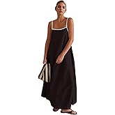 CHARTOU Women Summer Spaghetti Straps Linen Sleeveless Maxi Long Flowy Dress