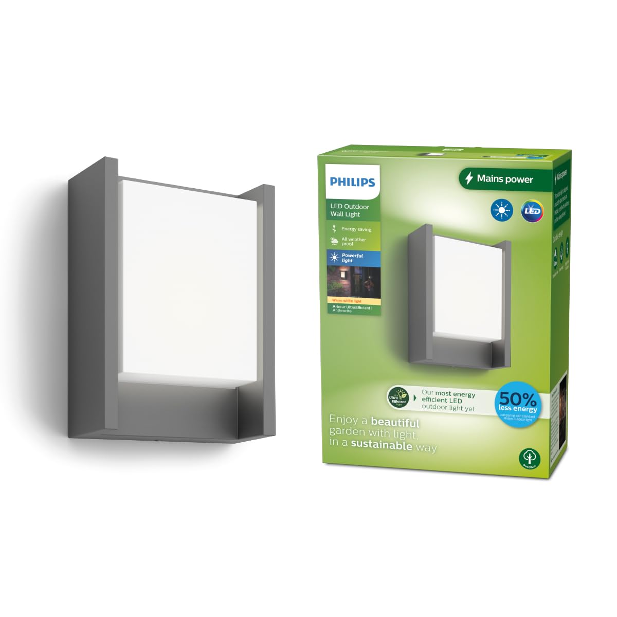 Philips Lighting Arbour UltraEfficient Outdoor Wall Light, 3.8W, 2700K, Antracite, IP44 Weatherproof — image 1
