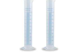 Graduated Cylinder Plastic, 2 Pack 1000ml Transparent Measuring Cylinder Set, Hexagonal Base, Polypropylene Plastic with 2 Si