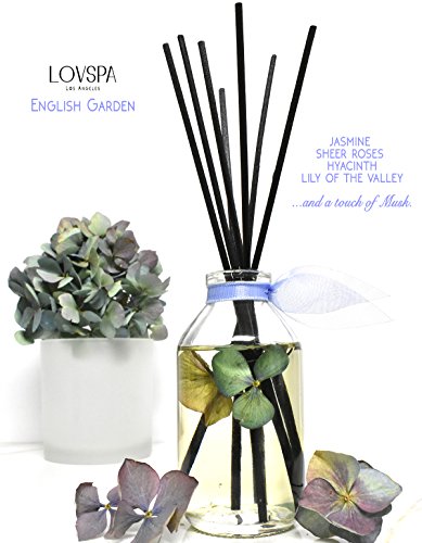 LOVSPA English Garden Floral Reed Diffuser | Real Hydrangea Flowers in The Bottle | Jasmine, Rose, Hyacinth & Lily of The Valley Room Scent | Sophisticated Fragrance Diffuser