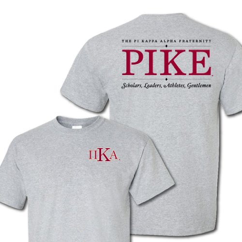 Pi Kappa Alpha Greek Letter Front and Pike Back Standard T-Shirt (large, Athletic Gray)