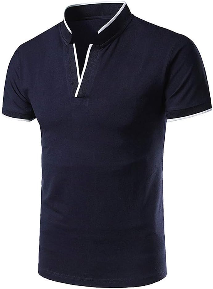 2019 New Polo Shirt for Mens Casual Fashion Standing Collar Youth Short-Sleeved Cotton Blouse Top T Shirt Navy
