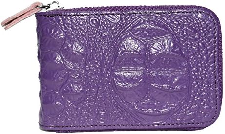 Genuine Leather Accordion Credit Card Case Holder Wallet with Zipper (purple)