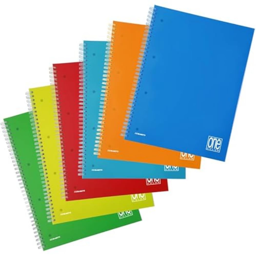 Blasetti One Color - Notebook with Side Spiral with Storage Holes, Pack of 6, Paper 80 g, Plastic Monochrome Washable Cover - Ruling 5M (5 mm Squares)