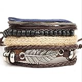 Botrong Men's Women Braided Leather Cuff Multi - Layer Bangle Bracelet (A)