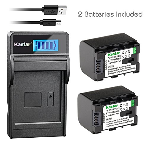 Kastar 2X Battery + SLIM LCD Charger for JVC BN-VG121 BNVG121 BN-VG107 BN-VG107U BN-VG108E BN-VG108U BN-VG114 BN-VG114AC VG114E VG114U VG121AC VG121 VG121U BN-VG138 VG138E VG138U GZ EX310 HM890 MG980
