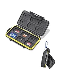 BEEWAY Estuche 24 tarjetas SD SDHC SDXC y Micro SD TF resistente a los golpes e impermeable, con bolsa de almacenamiento y mosquetón