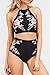 SEASELFIE Women's High Neck Scalloped Swimsuits 2 Piece Halter Floral Bikini Bathing Suits with High Waisted Bottom