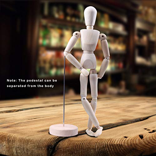 Moi Doi Wooden Mannequin, Wood Manikin with Stand, Artist Human Figure Articulated Model,Great for Drawing/Sketch or Desktop Decor,12 Inch Tall