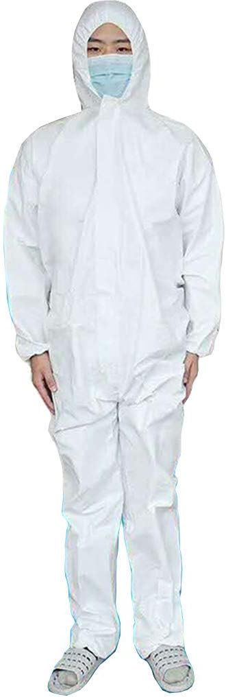 Disposable Protective Coverall Front Zipper Isolation Coverall with Hood and Elastic Wrist Non-Woven Dust-Proof Protective Suit (2XL, White)