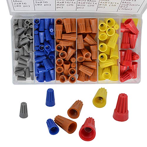 158PCS wire connector screw terminal wire nut classification, with spring inserted torsion nut cap connection cap 16-22/16-20/14-18/10-14AWG terminal block connector with nut for wiring project