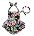 One Piece Redbub Floral Ruffles Rompers Bathing Suits Dress with Headband (Small,Black)