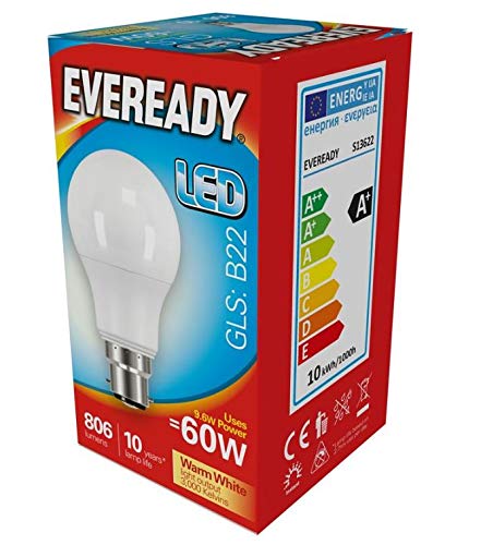 9.6w (60w) BC - Bayonet Cap (B22) Opal [3 Pack] LED GLS 3000k Warm White - 806 Lumens (Eveready s13622)