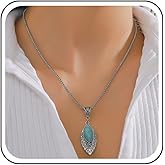 Erimberate Bohemian Turquoise Choker Necklace Silver Turquoise Stone Pendant Necklace Blue Stone Hollow Filigree Chain Necklace Natural Gemstone Necklace Jewelry for Women Gifts