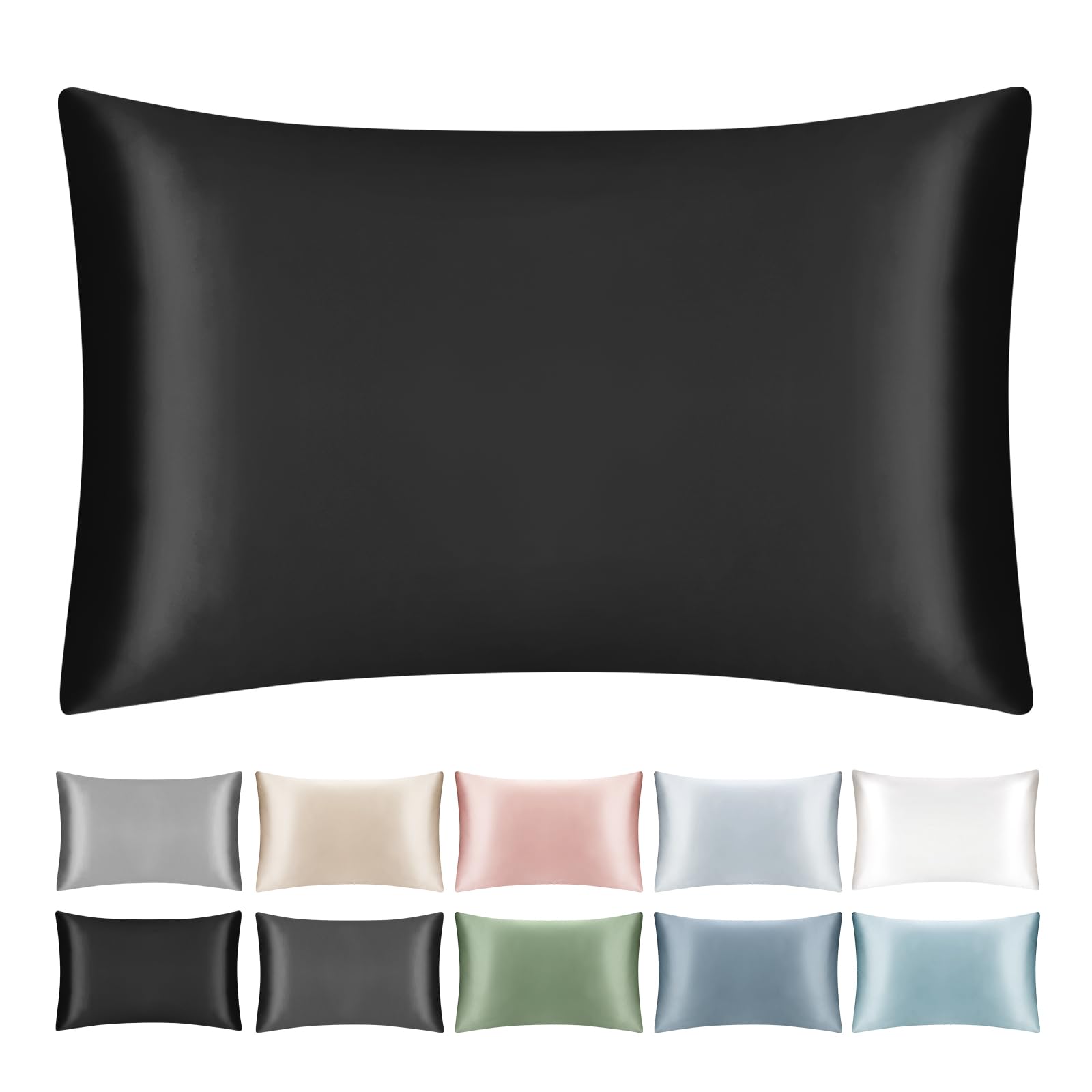 SILKTALE Zippered Mulberry Silk Pillowcase for Hair and Skin,1pc,Black,Queen Size 50 x 75 cm