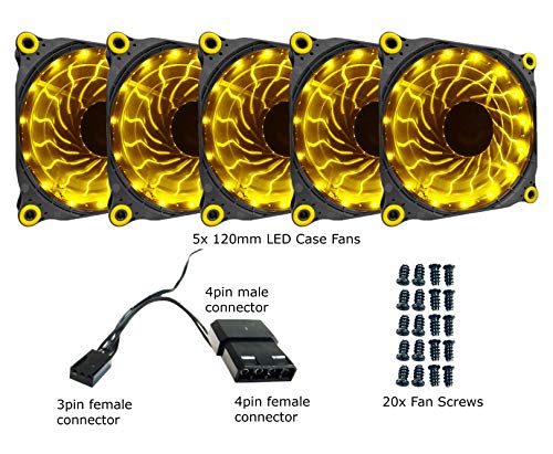 image for APEVIA 512L-DYL 120mm Silent Black Case Fan with 15 x Yellow LEDs & 8 
