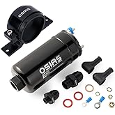 OSIAS External Inline Fuel Pump EFI 380LH 1000HP High Flow 12V With AN10 Inlet / AN6 Outlet + 60 mm Bracket Clamp Black Fit 044 Fuel Pump