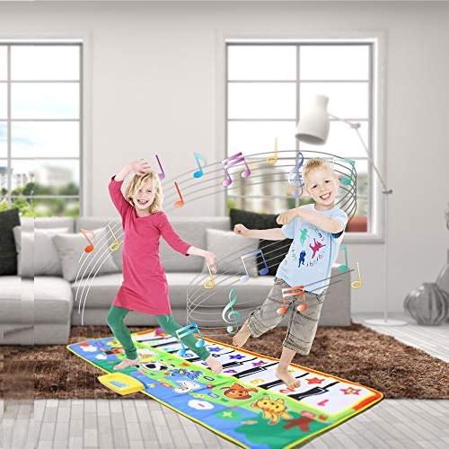 Musical Piano Mat, Keyboard Dancing Play Mat with 8 Kinds of Animal Sounds, Early Educational Learning Toy for Toddlers Kids Children (Large 52.0 x 23.6 inches)
