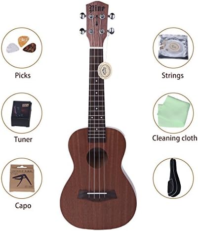 Sapele Concert Ukulele 23" With Free Tuner Capo Backup Aquila Stings Picks And Wipe Cloth