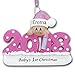 Personalized 2021 Baby's First Christmas Tree Ornament 1st Keepsake Gift - Pink Baby Girl with Santa Stocking Cap Hat and Bottle - Your Choice of Name
