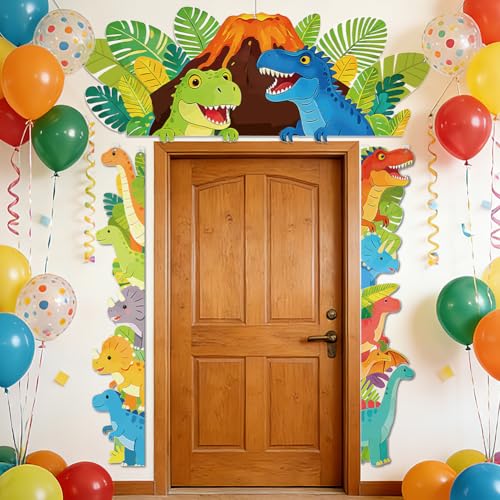 SUPERDANT 3Pcs Dinosaur Door Banner 11.8x70.9Inch Dino Birthday Cartoon Porch Sign Reusable Polyester Welcome Hanging for Front Entry Garden Patio Kids Party Decor Jungle Safari Photo Booth at Amazon