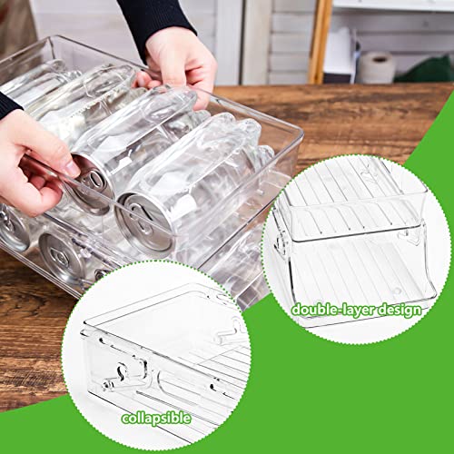 HANSGO Auto Rolling Soda Can Organizer, Double-Layer Can Dispenser Collapsible Beverage Storage Organizer for Refrigerator Kitchen Pantry Cabinet Canned Food