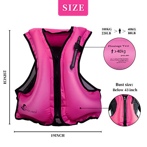 OMOUBOI Snorkel Vest Life Jacket Inflatable Kayak Life Vest for Adults and Youth 88-220 lbs Swimming Boating (Red)