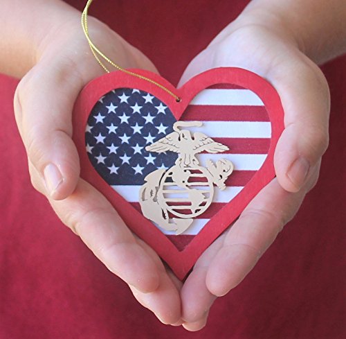 Personalized Marine Corps Wood Heart Shaped Ornament