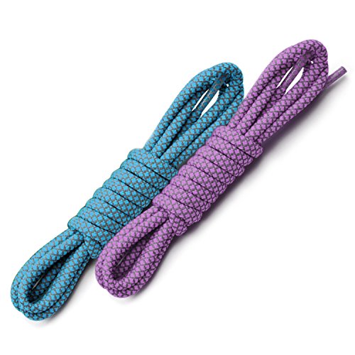 Aupek Reflective Rope Laces 45 inches Athletic Bright Round Rope Shoelaces (2 Pairs) High Visibility Shoestrings for Trekking Shoes Sneakers Basketball Shoes (Light Blue & Purple)