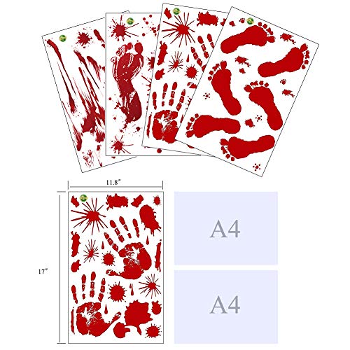 S SUNINESS 232Pcs Halloween Bloody Decals - Wall Stickers Window Clings, Bloody Handprint Footprint Stains, Horror Bathroom Decorations, Zombie Party Supplies
