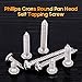 Rustark 150Pcs M5 304 Stainless Steel Round Pan Head Phillips Cross Screws Drive Self-Drilling Screws Assortment Kit