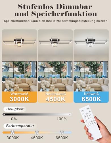 Homefire Lámpara de techo moderna con ventilador de 94cm - Ventilador de techo con luz, 6 velocidades, LED, regulable, con mando a distancia y temporizador para salón, comedor y dormitorio