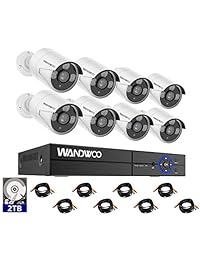 Wired Security Camera System, Wandwoo 8CH 5MP DVR Surveillance Camera System(2TB Hard Drive), 8PCS 1080P Indoor&Outdoor Home Security Camera,   APP for Smartphone Remote Monitoring