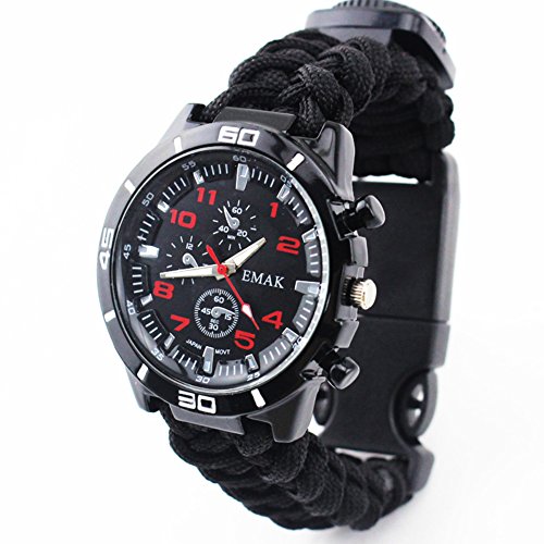 OSOPOLA Survival Paracord Bracelet Life Saving Tools Pope Waterproof Luminous Watch Whistle Emergency Knife Fire Starter Scraper Compass Thermograph Camping Hiking Diving