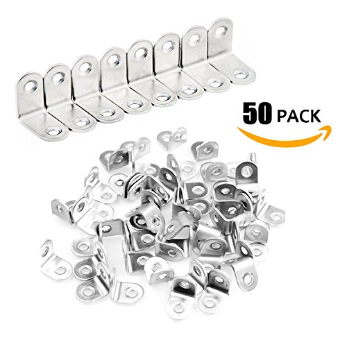 L Bracket Jubapoz Corner Brace Joint Bracket Fastener Stainless Steel Angle Bracket 90 Degree Right Angle Shelf Support Braces - 50 Pack(20x20x16mm)