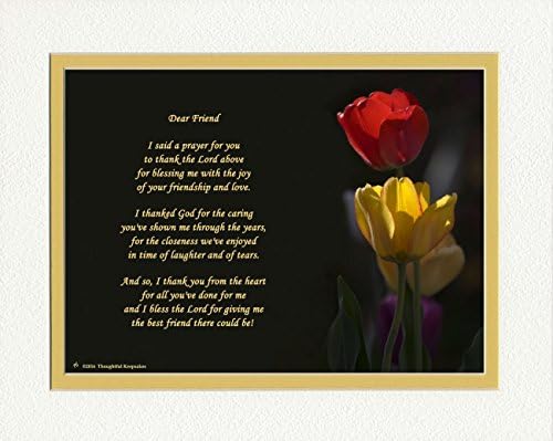 Friend Gift with "Thank You Prayer for Friend" Poem. Tulips Photo, 8x10 Double Matted. Special Birthday or Christmas Friendship &amp; Best Friend Gifts.