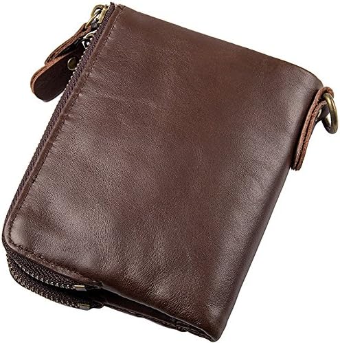 Men's Zipper Wallet Berchirly Genuine Leather Anti-RFID Theft Brush Wallets Double Zipper Coin Purse