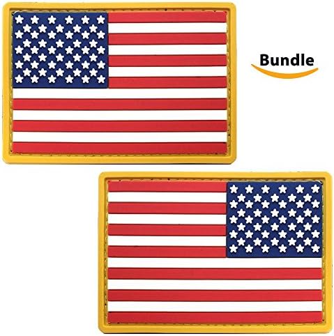 Bundle American Flag PVC Patch - USA Flag Patch United States of America Military Uniform Tactical Jacket Milsim Hats - Soft Rubber Emblem - Hook & Loop - 3" x 2"