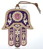 Gold tone Hamsa hand purple Wall Hanging decor Lucky Charm CHAI Judaica Kabbalah evil eye