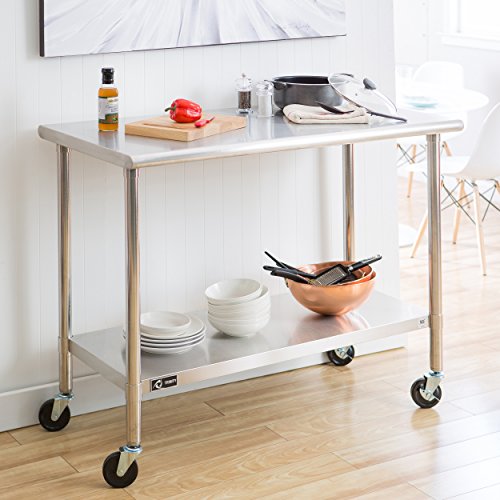 Stainless Steel Table With Wheels Kitchen Garage Rolling Utility Cart
