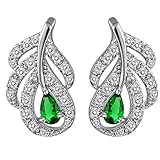 FENDINA Women Luxury 18K White Gold Plated Created Gren Emerald Leaf Shaped Dangle Earrings Cubic Zirconia Paved Drop Earrings for Wedding Party