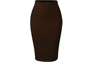 MixMatchy Women's Elastic Waist Scuba Bodycon Knee Length Midi Pencil Skirt with Back Slit