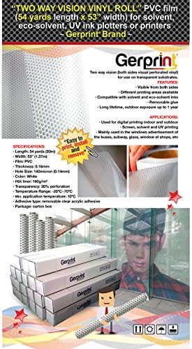 GERCUTTER Store - "TWO WAY VISION VINYL ROLL" (54 yards Length x 53" Width) PVC Film for Solvent, Eco-solvent, UV Ink Plotters and Printers