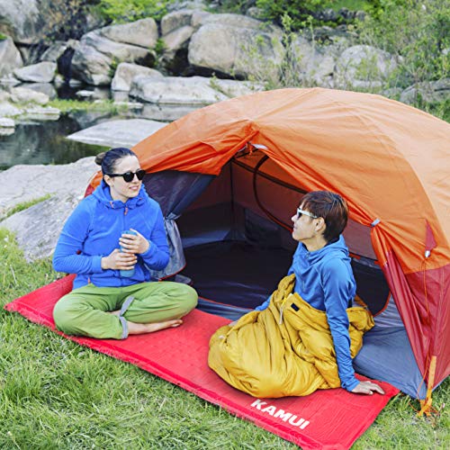 KAMUI Self Inflating Sleeping Pad - 2 Inch Thick Camping Pad Connectable with Multiple Mats for Tent and Family Camping (Red)