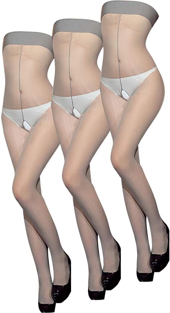 MILIAN Sexy Crotchless Bodystocking 2 (Pairs) - Glitter Ultra Sheer Open Crotch Nightwear Pantyhose (Gray)