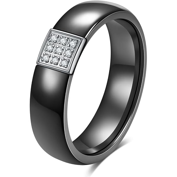 Men's & Women's Black/White Ceramic Ring With Zirconia - 6mm/8mm Width, Comfort Fit Wedding Band (Sizes 5-12) - View #7