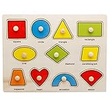 VolksRose 11 Pcs Wooden Matching Pegged Puzzles - Shape - Creative Wood Educational Shape and Color Puzzle - Perfect Christmas Gift for Your Kids
